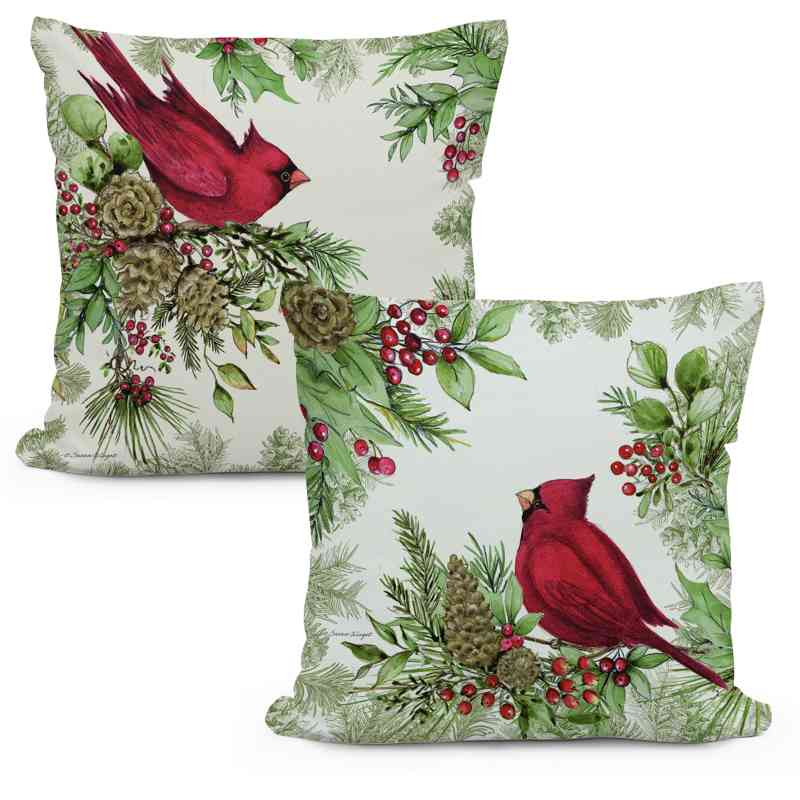 Set of 2 Indoor/Outdoor Cardinal & Berries Pillows, 18